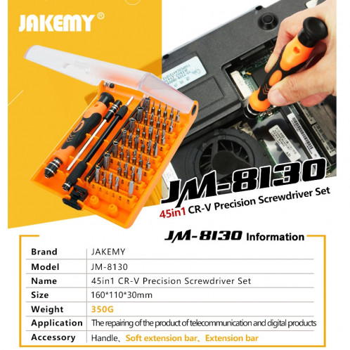 JAKEMY JM-8130 Jeu de tournevis de précision magnétiques interchangeables 45 en 1 SJ99641439-011