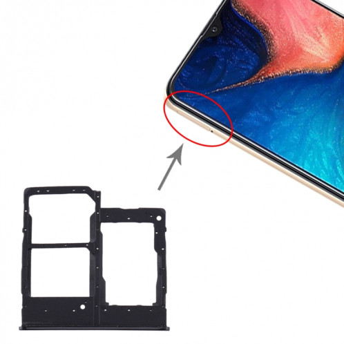 Pour Samsung Galaxy A20e Plateau de carte SIM + Plateau de carte SIM + Plateau de carte Micro SD (Noir) SH507B1879-04
