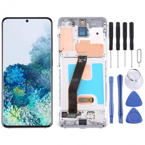 Original Dynamic AMOLED Material LCD Screen and Digitizer Full Assembly with Frame for Samsung Galaxy S20 4G SM-G980(Silver) SH429S1375-05