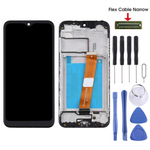 Écran LCD OEM pour Samsung Galaxy A01 Assemblage complet du numériseur avec cadre, câble flexible étroit (noir) SH734B1975-07