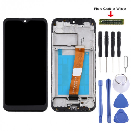 Écran LCD OEM (câble flexible large) pour Samsung Galaxy A01 Assemblage complet du numériseur avec cadre (noir) SH759B675-07