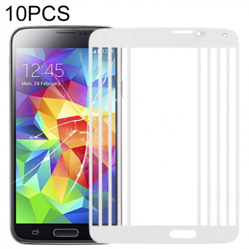 Pour Samsung Galaxy S5 / G900 10pcs Lentille en verre extérieure de l'écran avant (Blanc) SH577W1996-06