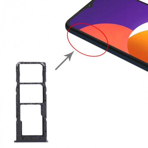 Pour Samsung Galaxy M12 SM-M127 Plateau de carte SIM + Plateau de carte SIM + Plateau de carte Micro SD (Noir) SH787B621-04