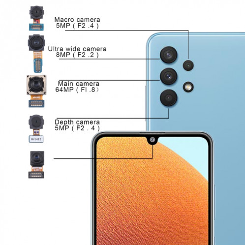 Pour Samsung Galaxy A32 SM-A325 ensemble d'appareils photo d'origine (profondeur + macro + large + appareil photo principal + appareil photo avant) SH32961261-04