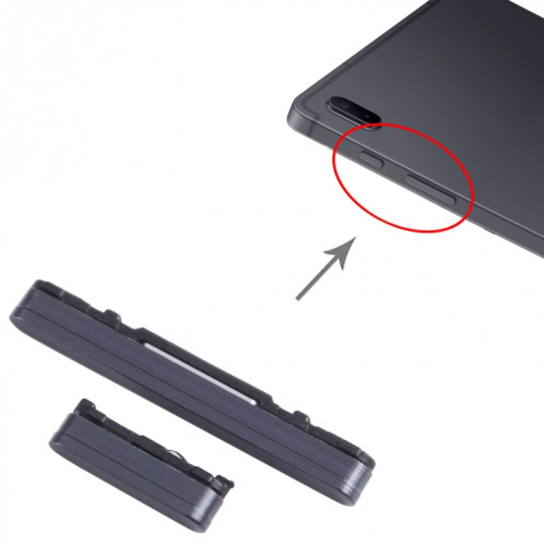 Pour Samsung Galaxy Tab S7 FE SM-T730/T733/T736B/T735 1 jeu de boutons d'alimentation d'origine + bouton de contrôle du volume (noir) SH808B290-04