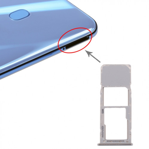 Pour Galaxy A20 A30 A50 Plateau de carte SIM + Plateau de carte Micro SD (Argent) SH320S721-05