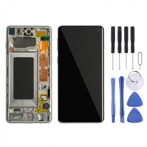 Écran LCD Super AMOLED d'origine pour Galaxy S10 4G Digitizer Assemblage complet avec cadre (Blanc) SH679W192-04