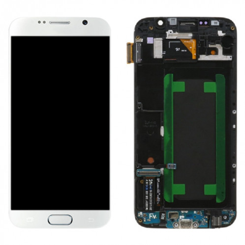 Écran LCD Super AMOLED d'origine pour Samsung Galaxy S6 SM-G920F Assemblage complet du numériseur avec cadre (Blanc) SH173W1924-05