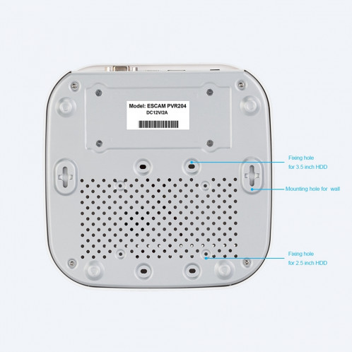 ESCAM PVR204 1080P 4CH + 2CH ONVIF NVR enregistreur vidéo numérique avec 2CH Cloud Channel pour système de caméra IP (blanc) SE023W1989-015