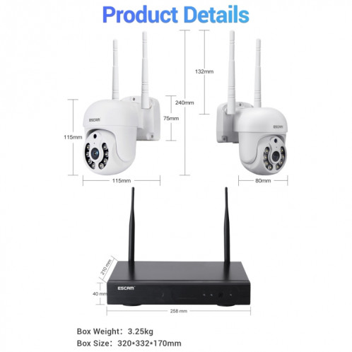 Caméra de surveillance sans fil HD de 4 canaux ESCAM WNK714 3.0 millions de pixels. SE00EU1038-014