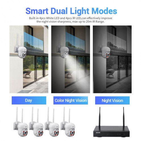 Escam WNK714 3.0 millions de pixels Kit de surveillance sans fil HD à 4 canaux 4 canaux SE00AU892-014