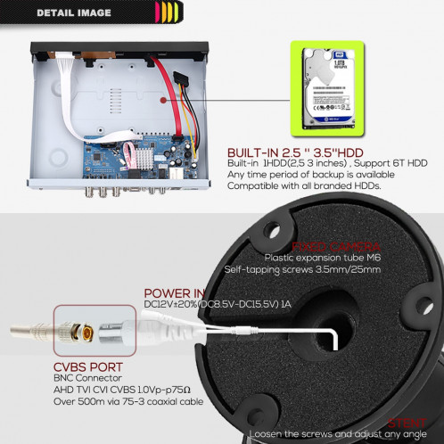 COTIER A8B5 8 canaux 720P 1,0 Mega 8 caméras IP Bullet Kit AHD DVR avec 1 disque dur de disque dur, prise en charge de vision nocturne / détection de mouvement, Distance IR: 20 m (noir) SC256B214-018