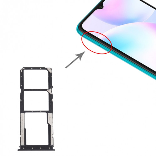 Plateau de la carte SIM + plateau de la carte SIM + plateau de la carte Micro SD pour Xiaomi Redmi 9A (noir) SH958B1607-04