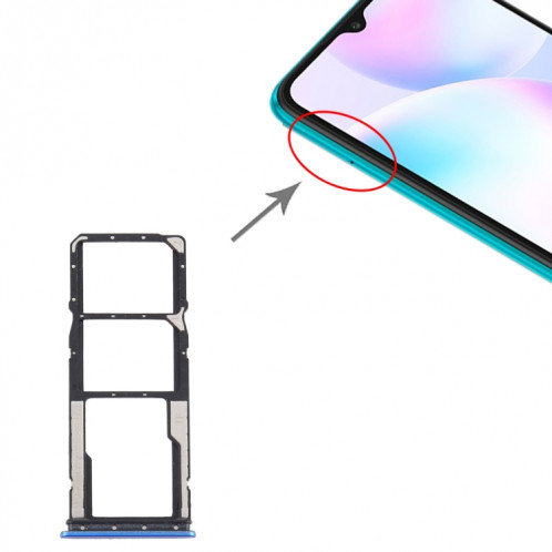 Plateau de carte SIM + plateau de carte SIM + plateau de carte Micro SD pour Xiaomi Redmi 9A (bleu) SH958L855-04