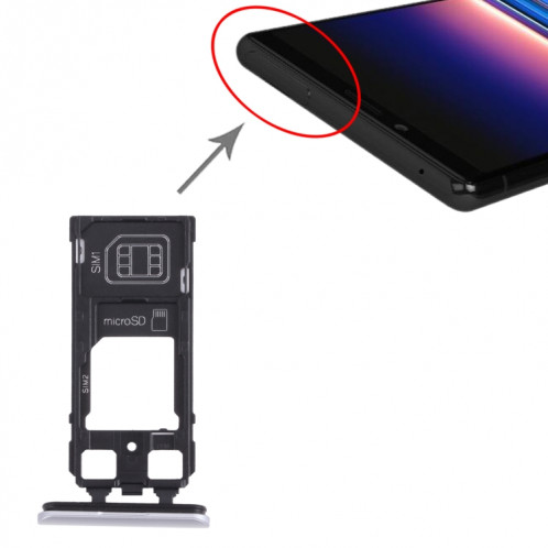 Plateau de carte SIM + plateau de carte SIM / plateau de carte micro SD pour Sony Xperia 1 / Xperia XZ4 (argent) SH960S1964-04