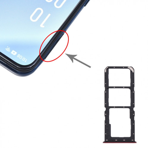 Pour OPPO A91/F15/Reno3 4G/Reno3 Youth CPH2001 CPH2021 PCPM00 plateau de carte SIM + plateau de carte SIM + plateau de carte Micro SD (rouge) SH082R1545-04