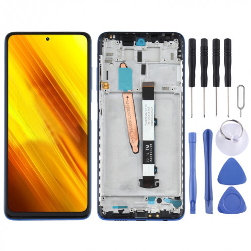 Écran LCD d'origine et numériseur complet avec cadre pour Xiaomi Poco X3 NFC / Poco X3 (bleu) SH384L1152-06