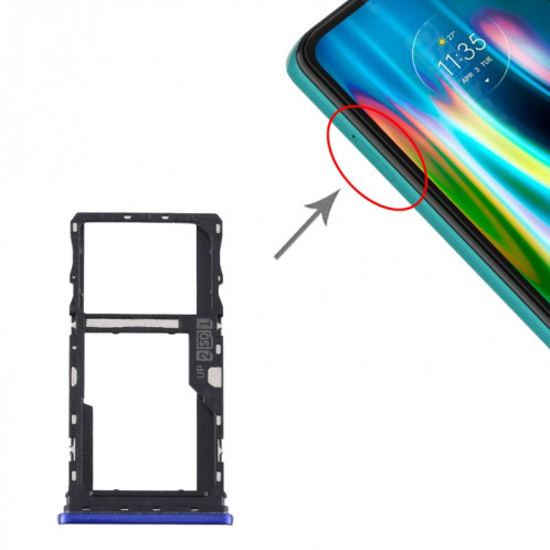 Plateau de la carte SIM + plateau de la carte SIM / plateau de la carte Micro SD pour Motorola Moto G9 Play / Moto G9 (Inde) (bleu) SH411L875-04