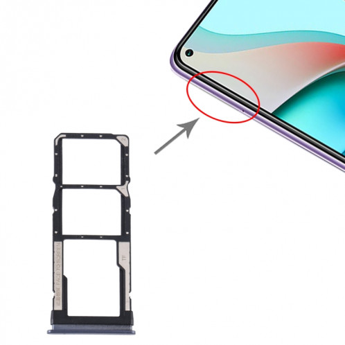 Plateau de carte SIM + plateau de carte SIM + plateau de carte Micro SD pour Xiaomi Redmi Note 9 5G / RedMI Note 9T M2007J22G M2007J22C (Noir) SH515B793-04