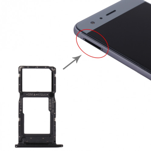 Plateau de carte SIM + plateau de carte SIM / plateau de carte micro SD pour l'honneur 9S (noir) SH228B1721-04