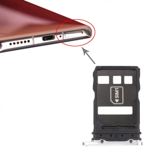 Plateau de carte SIM + Bac de carte NM pour Huawei P40 Pro (Argent) SH236S645-04