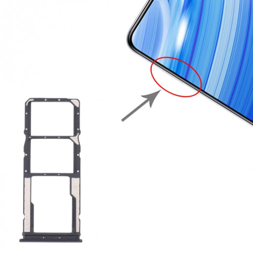 Plateau de carte SIM + plateau de carte SIM + plateau de carte micro SD pour Xiaomi Redmi 9T 4G / Redmi Note 9 4G J19S M2010J19SC M2010J19SG M2010J19SY (Noir) SH909B19-04