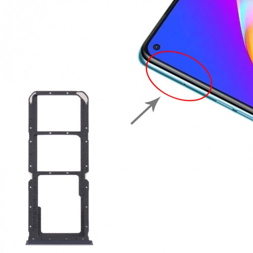 Pour OPPO A54 CPH2239 / A55 4G Plateau de carte SIM + Plateau de carte SIM + Plateau de carte Micro SD (Noir) SH027B1356-04