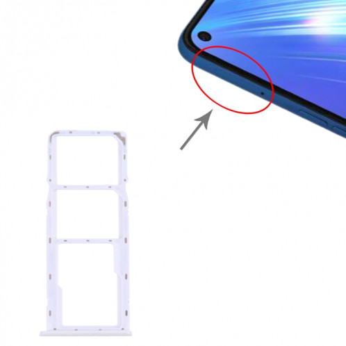 Pour OPPO Realme 6 Plateau de carte SIM + Plateau de carte SIM + Plateau de carte Micro SD (Blanc) SH047W271-04