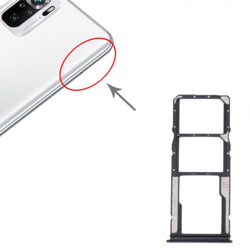 Plateau de carte SIM + plateau de carte SIM + plateau de carte Micro SD pour Xiaomi Redmi Note 10 4G / Redmi Note 10S M2101K7AI, M2101K7AG, M2101K7BG, M2101K7BI, M2101K7BNY, M2101K7BLY (Noir) SH069B1179-04