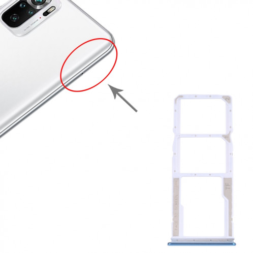 Plateau de carte SIM + plateau de carte SIM + plateau de carte Micro SD pour Xiaomi Redmi Note 10 4G / Redmi Note 10S M2101K7AI, M2101K7AG, M2101K7BG, M2101K7BI, M2101K7BNY, M2101K7BLY (Bleu) SH069L268-04