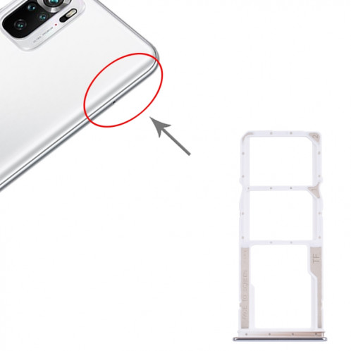 Plateau de carte SIM + plateau de carte SIM + plateau de carte micro SD pour Xiaomi Redmi Note 10 4G / Redmi Note 10S M2101K7AI, M2101K7AG, M2101K7BG, M2101K7BI, M2101K7BLY (Blanc) SH069W286-04