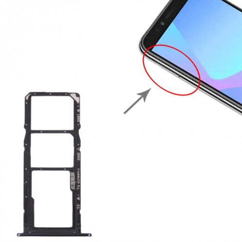Plateau de carte SIM + plateau de carte SIM + plateau de carte micro SD pour Huawei Y6 Prime (2018) (Noir) SH013B1972-04
