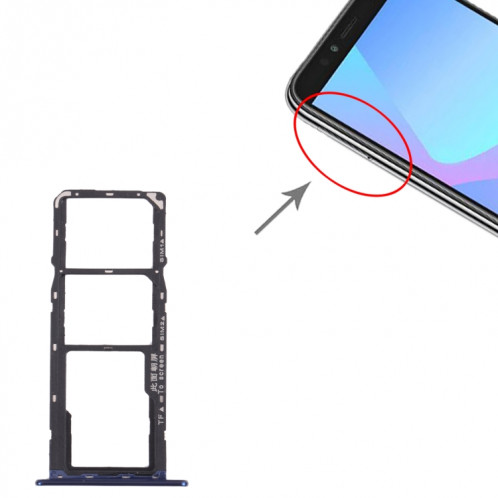 Plateau de carte SIM + plateau de carte SIM + plateau de carte micro SD pour Huawei Y6 Prime (2018) (bleu) SH013L1793-04