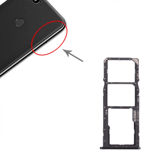 Plateau de carte SIM + plateau de carte SIM + plateau de carte micro SD pour Huawei Y7 (2018) (Noir) SH014B1061-04