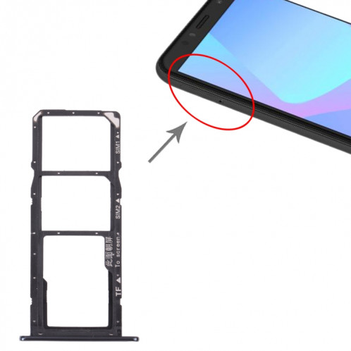 Plateau de carte SIM + plateau de carte SIM + plateau de carte micro SD pour Huawei Y6 (2018) (Noir) SH017B1047-04