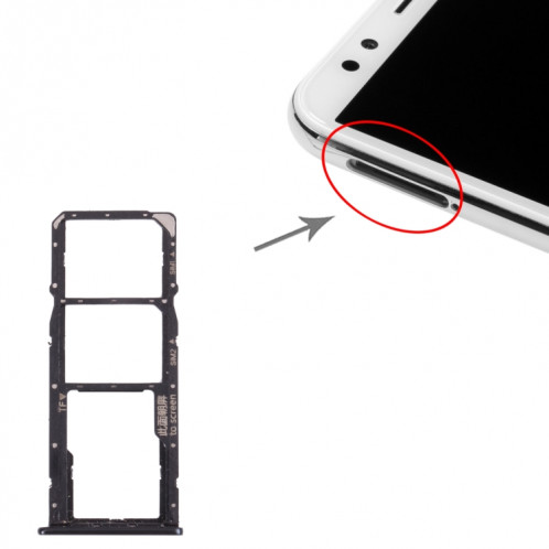 Plateau de carte SIM + plateau de carte SIM + plateau de cartes micro SD pour Huawei Nova 2 Lite / Y7 Prime (2018) (Noir) SH020B370-04