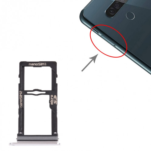 Nano SIM Plateau de la carte SIM + Nano SIM Plateau de carte / Micro SD Plateau de carte pour LG G8S Minoreq LMG810, LM-G810, LMG810EAW (Argent) SH050S1316-04