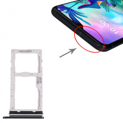 Nano SIM Plateau de la carte SIM + Bac de carte Micro SD pour LG G8X MINIQ / V50S MINIQ 5G LM-V510N, LMG850EMW, LM-G850 (Noir) SH051B1853-04