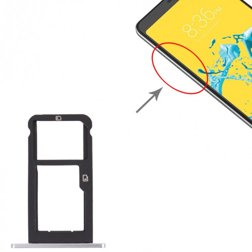 Plateau de carte SIM + plateau de carte micro SD pour la lame ZTE Z max z982 (argent) SH460S548-04