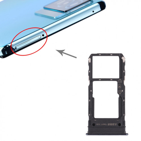 Pour vivo Y76s V2156A plateau de carte SIM + plateau de carte SIM/plateau de carte Micro SD (noir) SH504B181-04