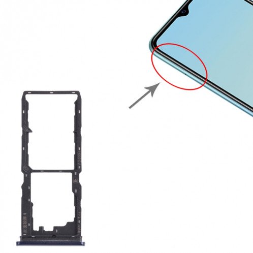 Pour vivo Y12S 2021 / Y12a V2069 Plateau de carte SIM + Plateau de carte SIM + Plateau de carte Micro SD (Noir) SH539B33-04