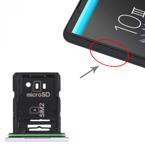 Plateau de carte SIM d'origine + plateau de carte SIM / plateau de carte micro SD pour Sony Xperia 10 III (blanc) SH212W695-04