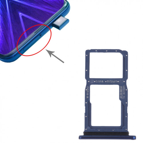 Plateau de carte SIM + plateau de carte SIM / plateau de carte micro sd pour Honor 9x (bleu) SH916L1573-04