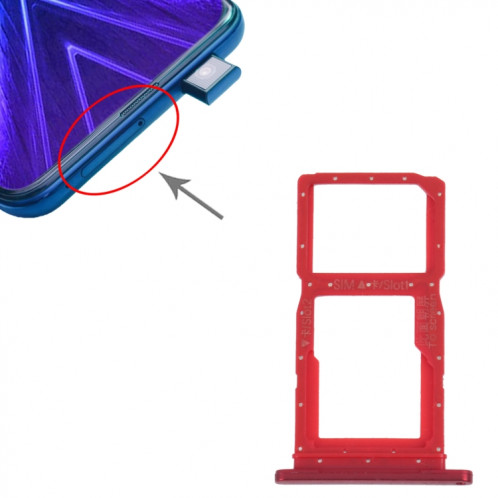 Plateau de carte SIM + plateau de carte SIM / plateau de carte micro sd pour Honor 9x (rouge) SH916R1708-04