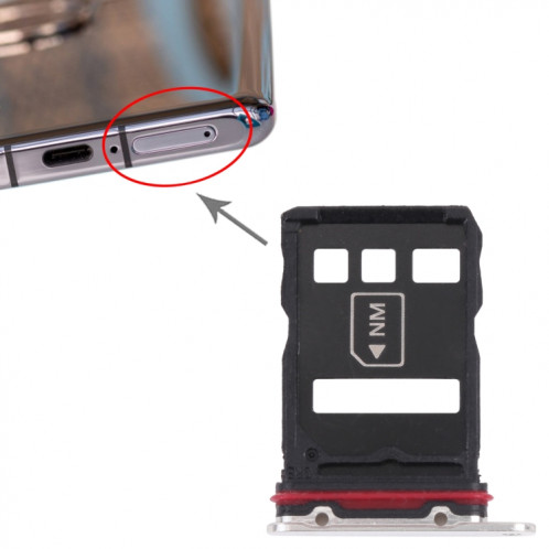 Plateau de carte SIM + plateau de carte NM pour Huawei P50 Pro + (argent) SH929S1639-04