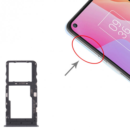 Plateau de carte SIM d'origine + plateau de carte Micro SD pour TCL 10L/10 Lite T770H T770B (noir) SH186B1127-04