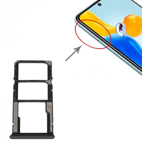 Plateau de carte SIM + plateau de carte SIM + plateau de carte Micro SD pour Xiaomi Redmi Note 11S 5G (noir) SH549B1371-04