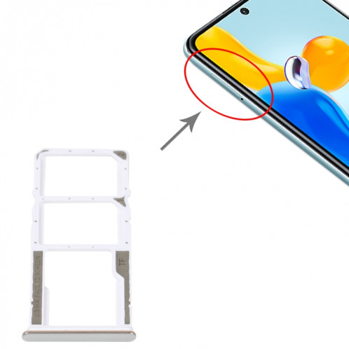 Plateau de carte SIM + plateau de carte SIM + plateau de carte Micro SD pour Xiaomi Redmi Note 11S 5G (argent) SH549S1316-04