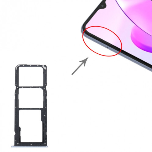 Pour Realme C31 Plateau de carte SIM + Plateau de carte SIM + Plateau de carte Micro SD (Argent) SH708S430-04