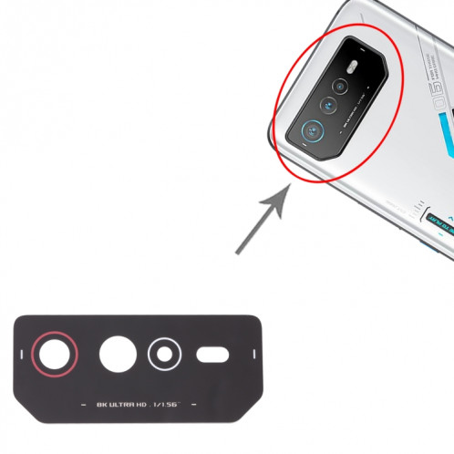 Pour Asus ROG Phone 6 AI2201-C AI2201-F Objectif de caméra arrière (noir rouge) SH16BR305-04